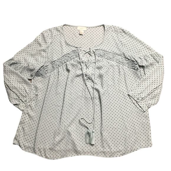 LOFT Womens Bishop Long Sleeve Boho Blouse Relaxed Tasseled Top Green Medium - Picture 1 of 9